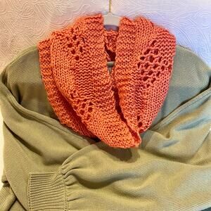 Warm Pink Cowl Infinity Knit Scarf Hand Crocheted